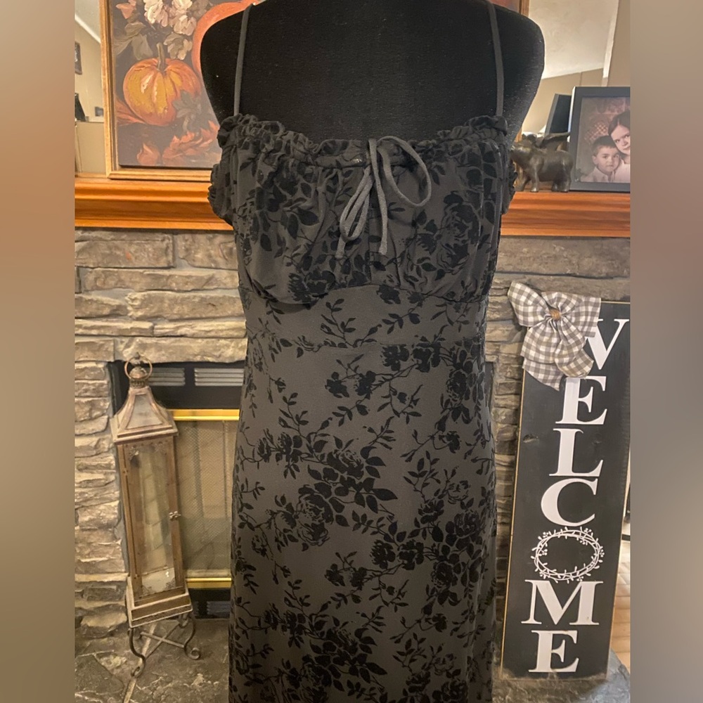 Altar'd State Black Velvet Y2K Burnout Floral Maxi Dress